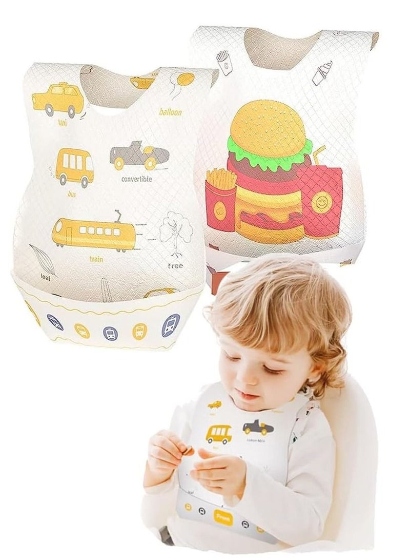 Excefore 40 قطعة من المرايل القابلة للاستخدام لمرة واحدة، مرايل للأطفال للبنات والأولاد، مرايل سفر مع عبوة فردية، جيب كبير، مقاومة للماء وقابلة للتعديل (20 قطعة من كل من هذين النمطين) - Image 1