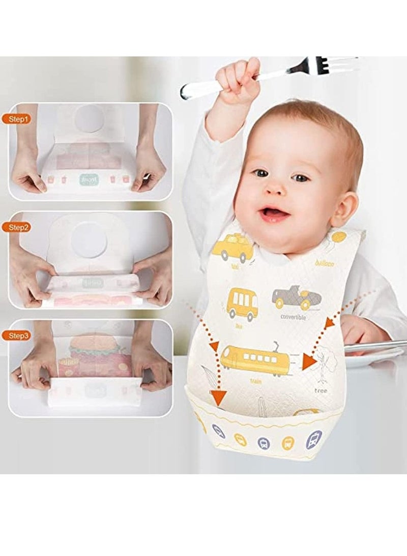 Excefore 40 قطعة من المرايل القابلة للاستخدام لمرة واحدة، مرايل للأطفال للبنات والأولاد، مرايل سفر مع عبوة فردية، جيب كبير، مقاومة للماء وقابلة للتعديل (20 قطعة من كل من هذين النمطين) - Image 3