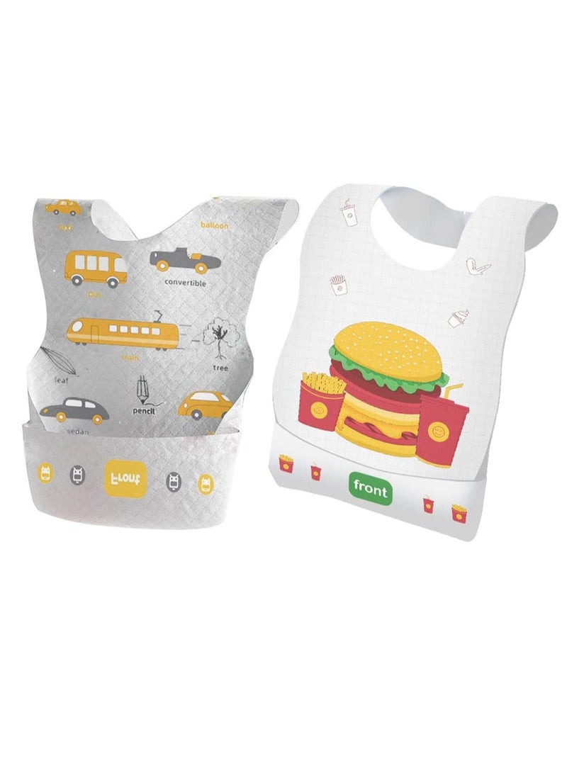 Excefore 40 قطعة من المرايل القابلة للاستخدام لمرة واحدة، مرايل للأطفال للبنات والأولاد، مرايل سفر مع عبوة فردية، جيب كبير، مقاومة للماء وقابلة للتعديل (20 قطعة من كل من هذين النمطين) - Image 2