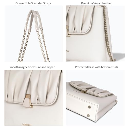 Carriall Bella Women’s Vegan Leather Handbag | Stylish Casual Shoulder Bag with Wallet purse, Secure Zip Pockets with shoulder strap – Structured & Stylish Everyday Bag for women & girls (WHITE) - Image 5