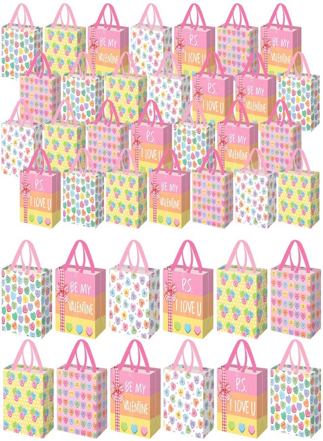 Wesnoy 48 Pcs Valentines Gift Bags with Handles Non Woven Reusable Valentines Snack Goodies Treat Bags for Party Gifts Wrapping Supplies - Image 1
