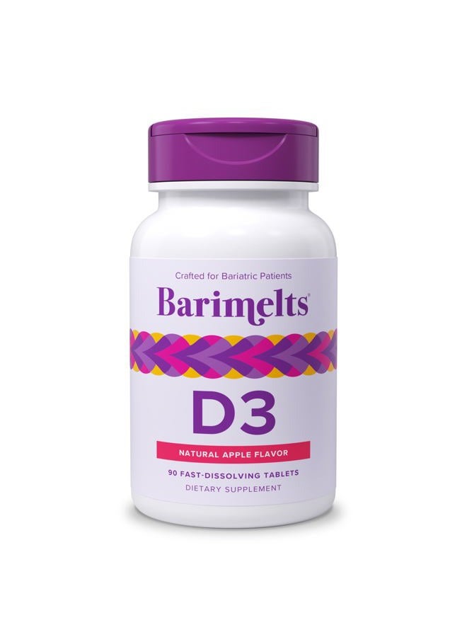 BariMelts Vitamin D3 5000 IU, 90 Fast-Dissolving Tablets (3-Month Supply), Bariatric Vitamins for Women, Natural Apple Flavor​ - Image 1