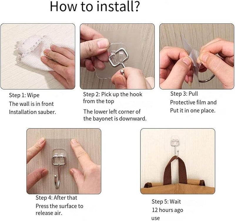 خطافات شفافة ذاتية اللصق متينة تتحمل حتى 50 رطلاً قابلة للإزالة دون بقايا عبوة من 10 قطع - Image 5