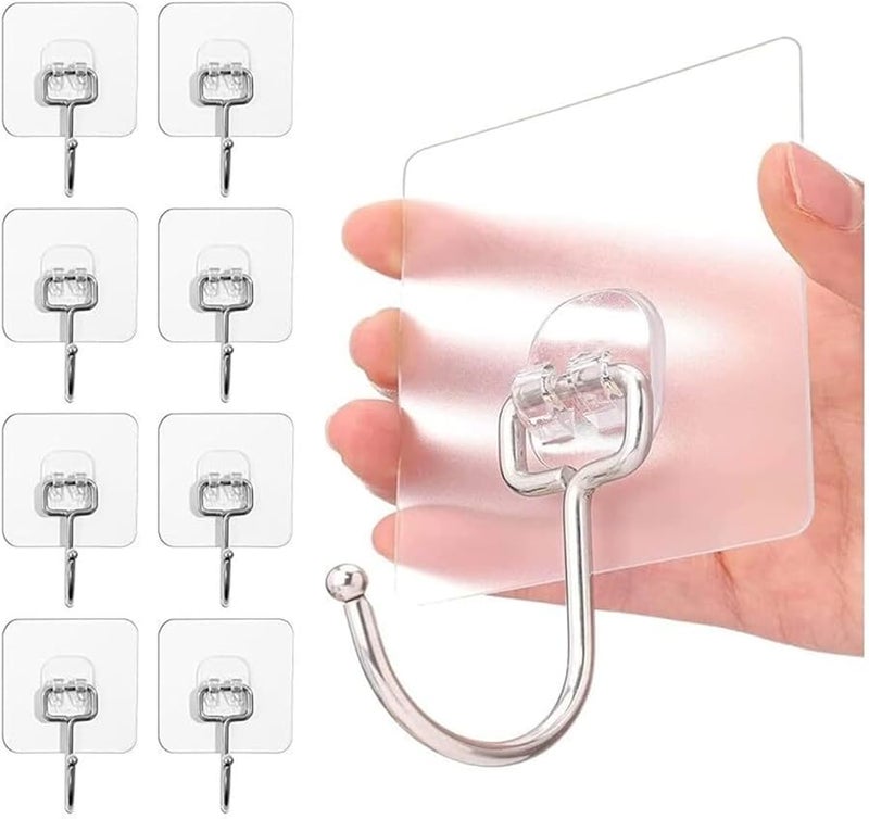 خطافات شفافة ذاتية اللصق متينة تتحمل حتى 50 رطلاً قابلة للإزالة دون بقايا عبوة من 10 قطع - Image 1