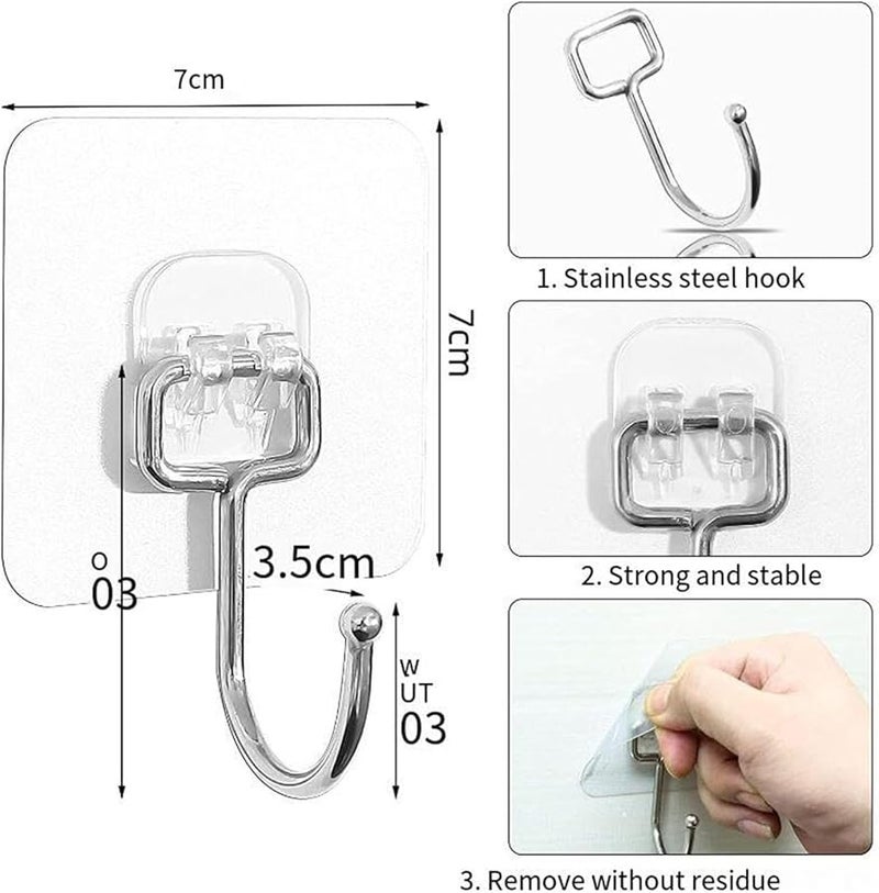 خطافات شفافة ذاتية اللصق متينة تتحمل حتى 50 رطلاً قابلة للإزالة دون بقايا عبوة من 10 قطع - Image 3