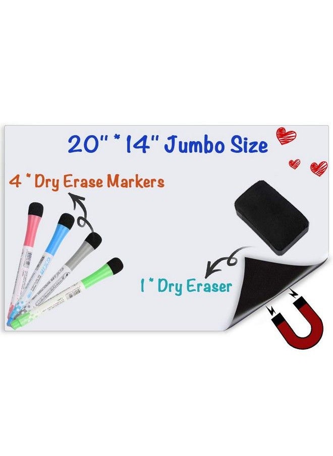 SSAWcasa - Magnetic Dry Erase Whiteboard For Fridge20X14In Dry Erase Board For Refrigeratormagnetic Self Adhesive White Board Sheet Reminder Notepad With Eraser Marker For Memo Grocery List Office Note Planner - Image 1