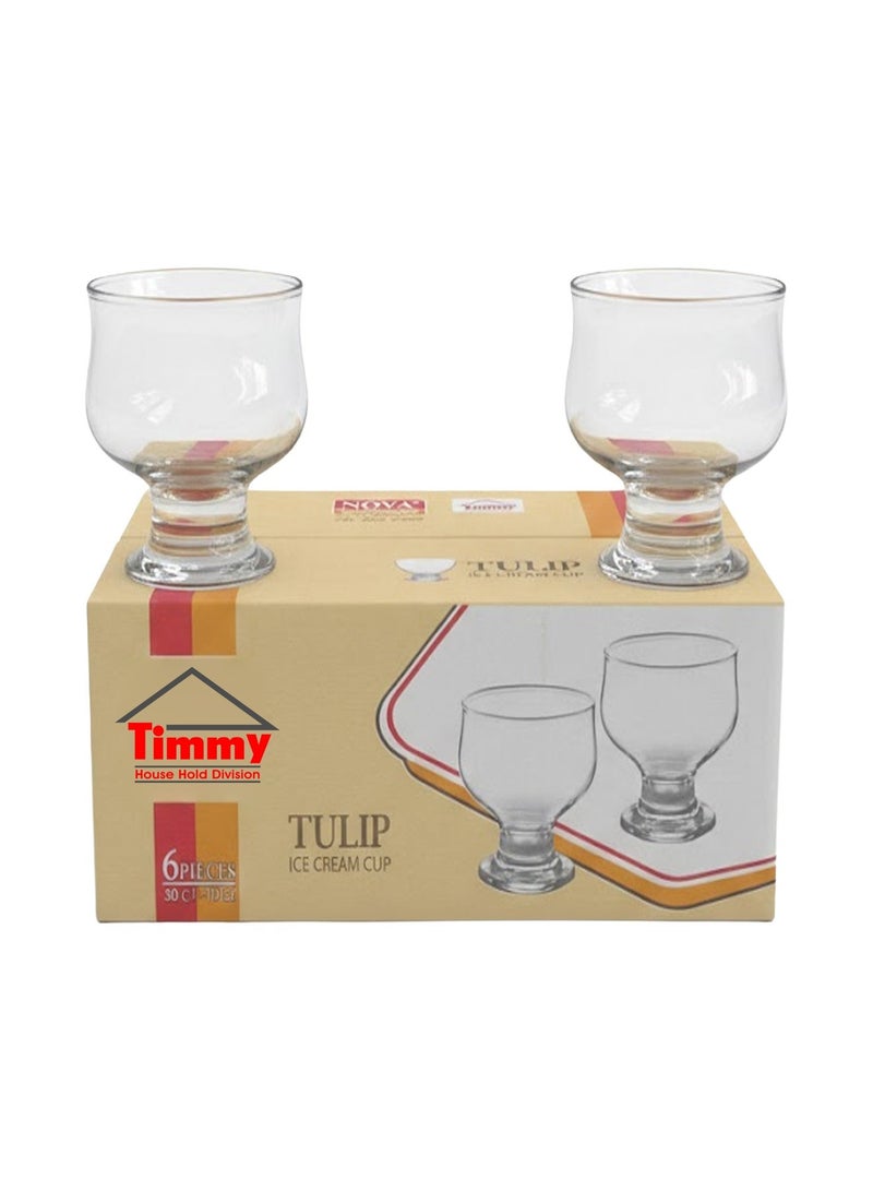 Timmy Tulip Dessert Glass Cups Set of 6 | Clear Footed Ice Cream & Pudding Bowls | Elegant Premium Glassware for Fruit Serving | Durable & Easy Clean Design
