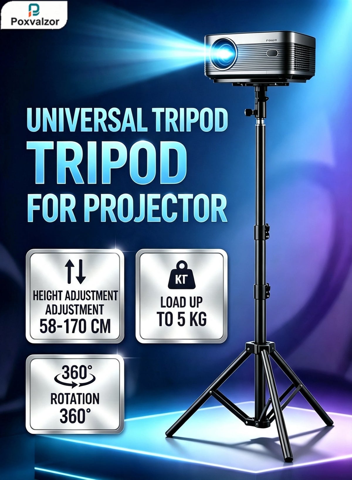 Poxvalzor Poxvalzor Projector Tripod Stand 58-170cm Z7255D1ABD9AE0E038E52Z