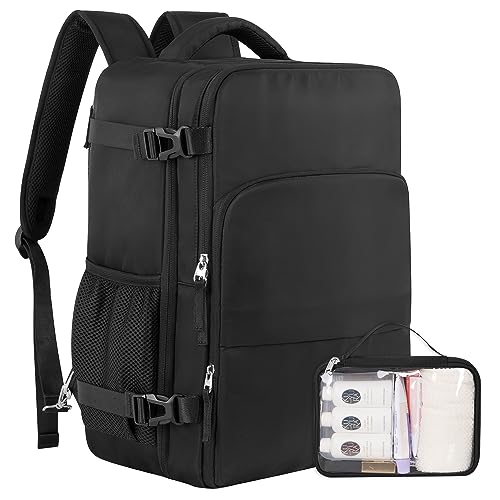 Sinaliy Travel Backpack, Carry on Flight approved Travel Bag with Multi-Pockets, Waterproof 17.3inch Laptop Backpack for Men Women, Black - Image 1