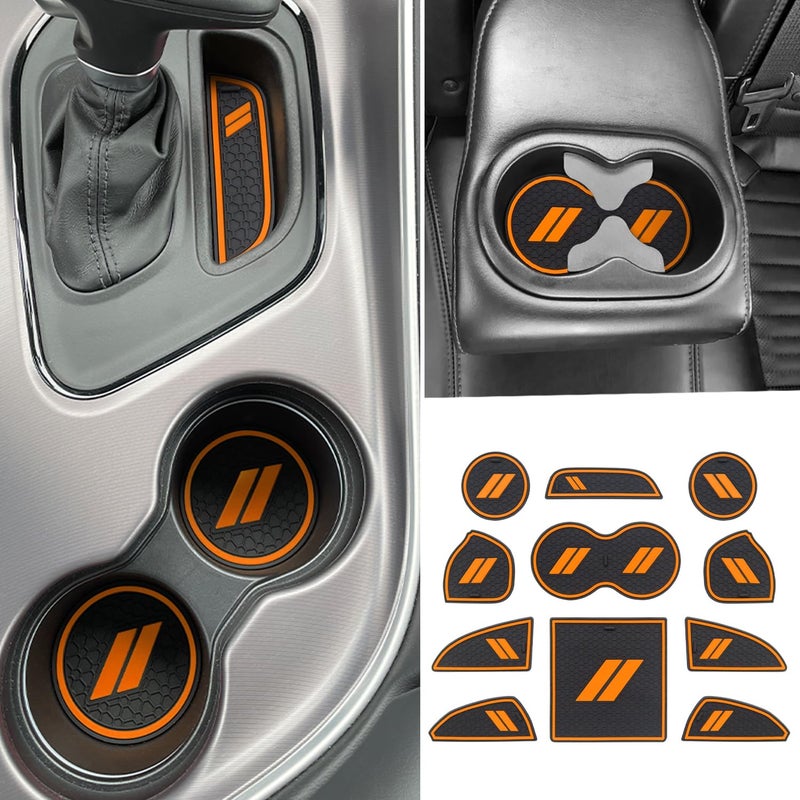 REMOCH for Dodge Challenger Accessories 20152024 Custom Fits Cup Holder Insert Antidust Mats Door Pocket Center Console Liners Orange Trim 11 PCS Set