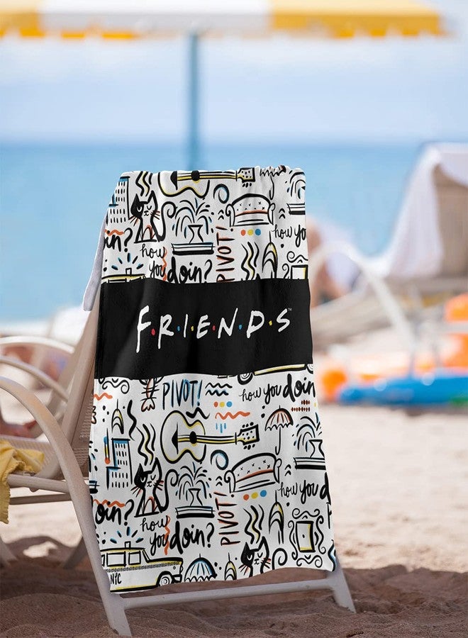 LOGOVISION Friends Let's Be Friends Pattern Officially Licensed Beach Towel 30" X 60" - Image 2