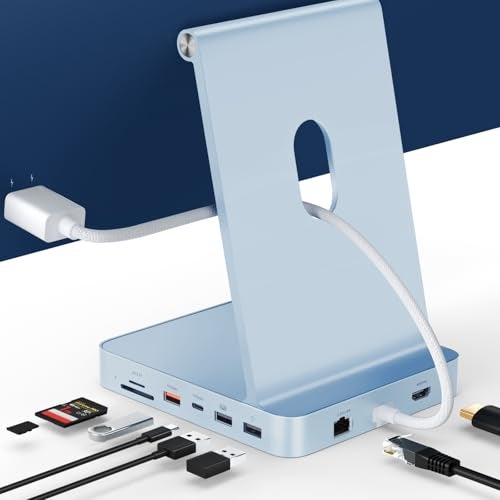 Minisopuru iExpandMate DS802PRO iMac Accessories with 4K@60Hz HDMI, USB C Charging, 2.5GbE, 4TB M.2 SSD Enclosure, USB C Hub for iMac 24 inch M1/M3/M4, iMac Hub with 4 x USB, SD/TF, Audio | Blue - Image 1