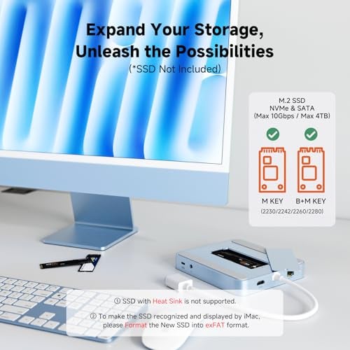 Minisopuru iExpandMate DS802PRO iMac Accessories with 4K@60Hz HDMI, USB C Charging, 2.5GbE, 4TB M.2 SSD Enclosure, USB C Hub for iMac 24 inch M1/M3/M4, iMac Hub with 4 x USB, SD/TF, Audio | Blue - Image 5