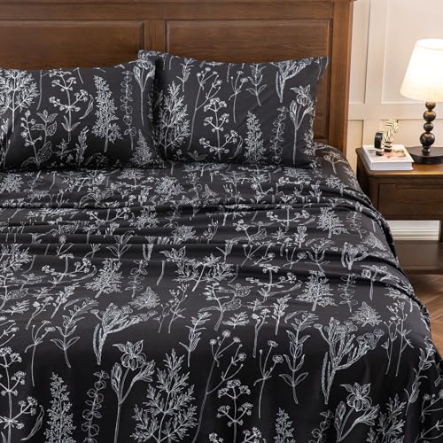 HYPREST Black Sheets Queen,Deep Pocket Sheets, 1800 Thread Count Pattrn Bed Sheets Soft Breathable Cute Printed Boho Farmhouse Bed Sheets, Oeko-Tex Certificated- Up to 18 Inch - Image 4