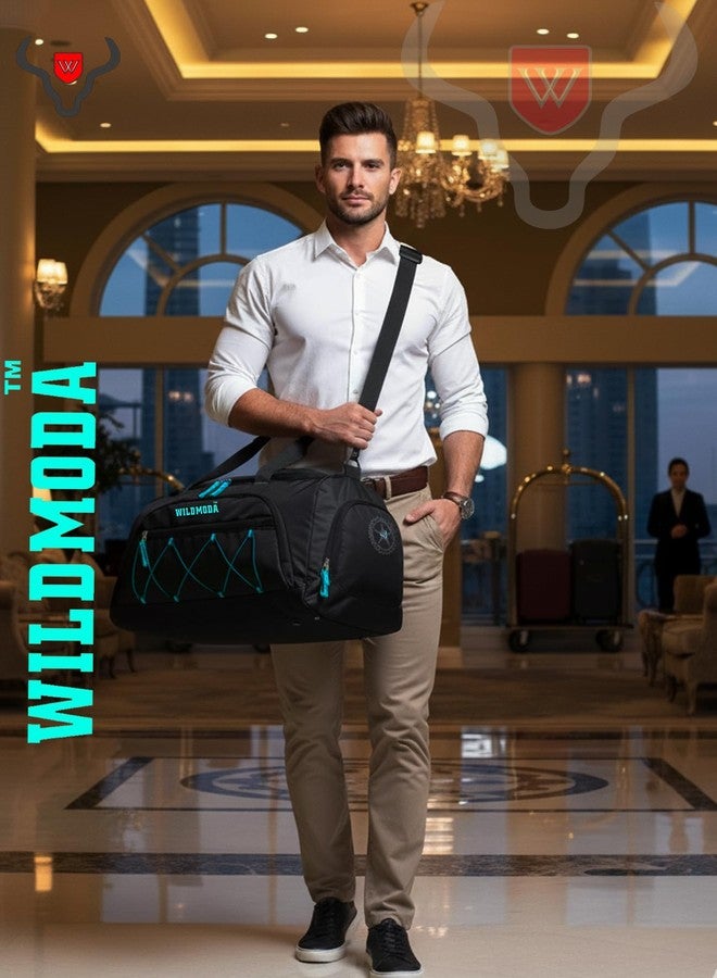 WILD MODA 50L Duffel Travel Bag with Multiple Pockets | Ideal for Gym & Outdoor Trips (Black & Blue) - Image 3