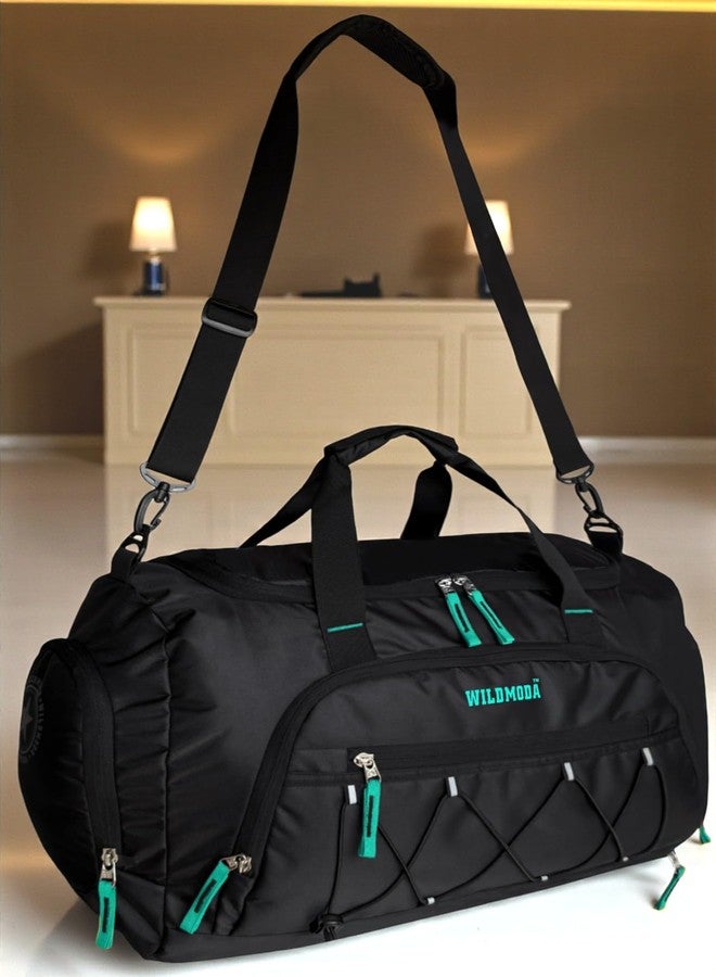 WILD MODA 50L Duffel Travel Bag with Multiple Pockets | Ideal for Gym & Outdoor Trips (Black & Blue) - Image 4