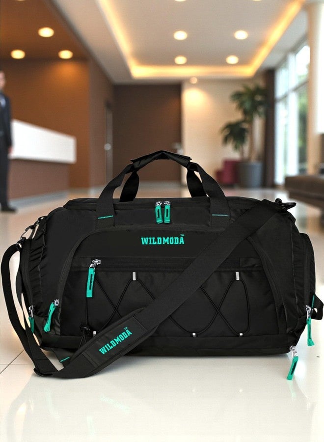 WILD MODA 50L Duffel Travel Bag with Multiple Pockets | Ideal for Gym & Outdoor Trips (Black & Blue) - Image 5