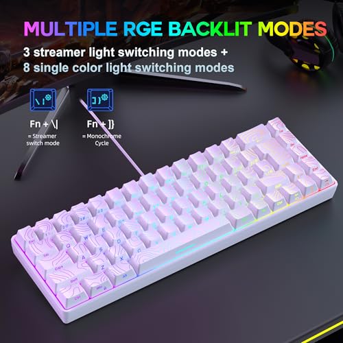Snpurdiri 65% Wired Gaming Keyboard, 68 Keys RGB Backlit Ultra-Compact Small Gaming Keyboard, for PC/Mac Gamer, Typist, Travel, Easy to Carry on Business Trip White - Image 5