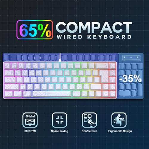 Snpurdiri 65% Wired Gaming Keyboard, 68 Keys RGB Backlit Ultra-Compact Small Gaming Keyboard, for PC/Mac Gamer, Typist, Travel, Easy to Carry on Business Trip White - Image 4