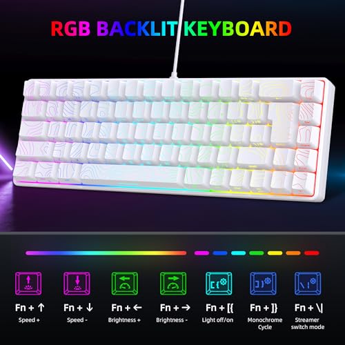 Snpurdiri 65% Wired Gaming Keyboard, 68 Keys RGB Backlit Ultra-Compact Small Gaming Keyboard, for PC/Mac Gamer, Typist, Travel, Easy to Carry on Business Trip White - Image 2