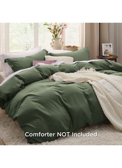 Bedsure Bedsure Olive Green Duvet Cover Full Size - Soft Prewashed Full Duvet Cover Set, 3 Pieces, 1 Duvet Cover 80x90 Inches with Zipper Closure and 2 Pillow Shams, Comforter Not Included  - Image 2