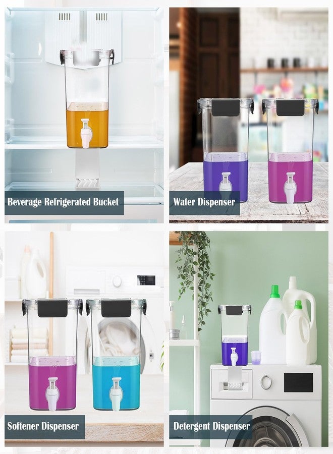 Soaoo 3 Set 67.6 oz Liquid Laundry Detergent Dispenser with Faucet and Cup Holder Labels Plastic Fabric Softener Container Detergent Drip Catcher for Laundry Room Washing Soap - Image 5