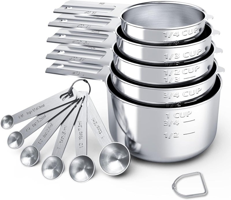 TILUCK Stainless Steel Measuring Cups & Spoons Set, Cups and Spoons,Kitchen Gadgets for Cooking & Baking (Large) - Image 1