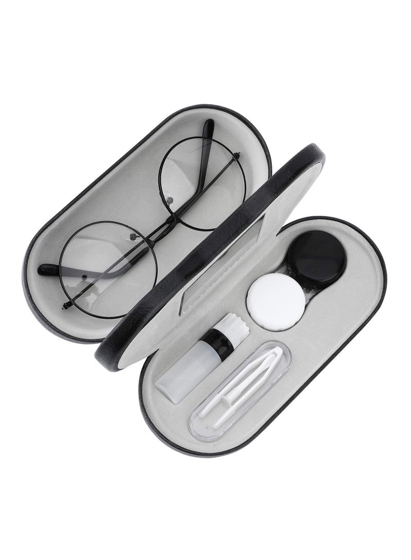 Double Eyeglass Case, Contact Lens Case with Mirror Tweezers Remover, 2 in 1 Double Sided Portable Contact Lens Box Holder Container Soak Storage Kit Sunglasses Pouch for Men & Women - Image 1