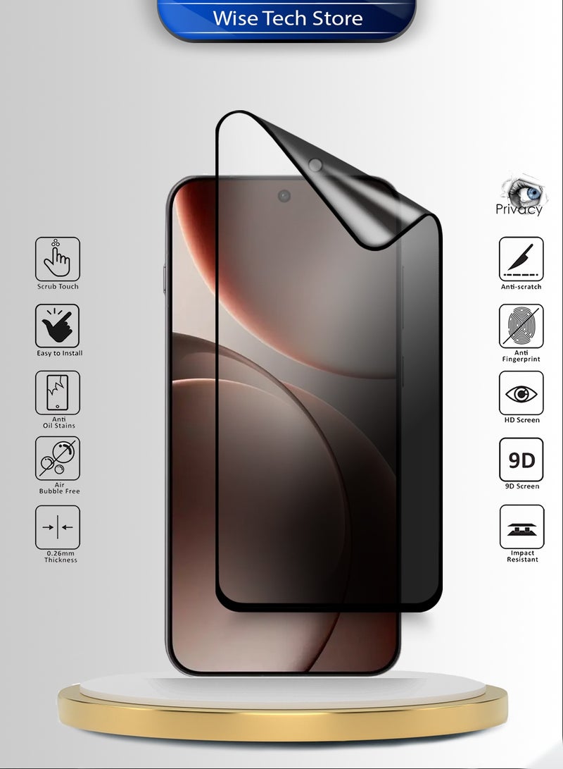 Wtech Oppo Find X9 5G 2025 Premium Nano Ceramic Privacy Full Glue Full Cover Matte Flexible Screen Protector (MSCNMP) - Clear/Black - Image 2