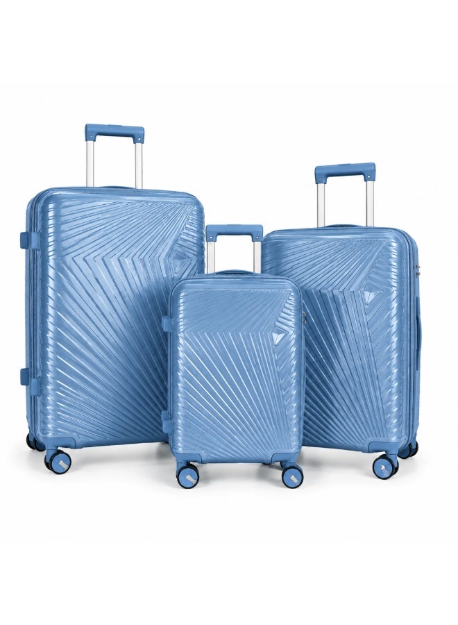 VELMORE 3 Piece Polypropylene Hard Side Luggage Set - Lightweight Spinner Suitcases with 360° Wheels | Durable Trolley Bags for Secure Travel (Small, Medium, Large) - Sky Blue - Image 1
