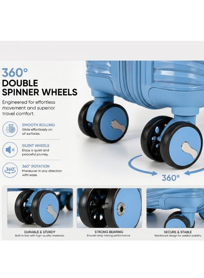 VELMORE 3 Piece Polypropylene Hard Side Luggage Set - Lightweight Spinner Suitcases with 360° Wheels | Durable Trolley Bags for Secure Travel (Small, Medium, Large) - Sky Blue - Image 3
