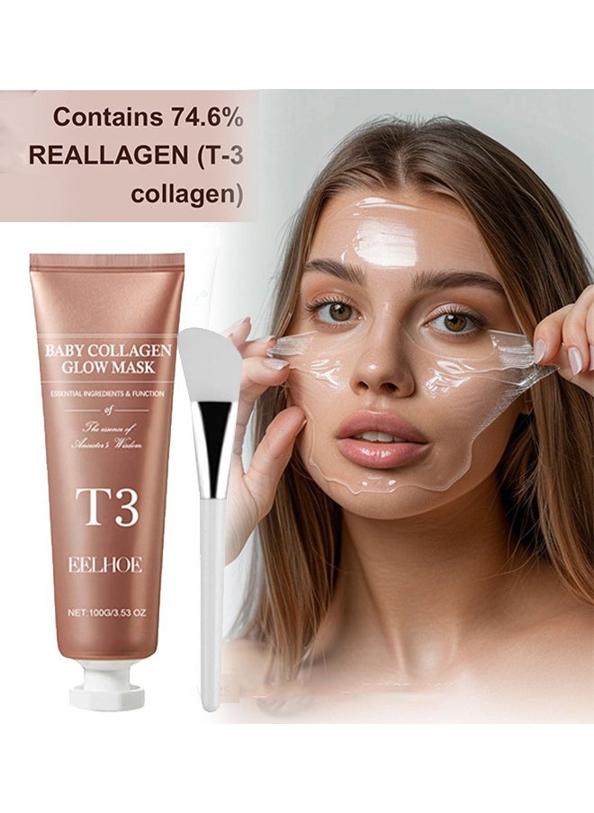 EELHOE Baby Collagen Glow Mask,T3 Collagen Pestlo Mask, Pestlo Baby Collagen Glow Mask, Pestlo T3 Collagen Mask, T3 Collagen Peel Off Mask, Korean Skin Care Facial Mask, Anti Wrinkle Firming Face Masks (1PCS)  - Image 1