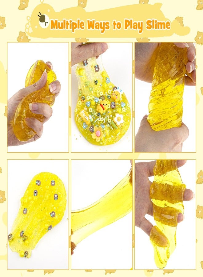 LAWOHO Bear Clear Slime 300ml, Yellow Clear Slime Kit for Girls Ages 8-12 with 9 Packs Cute Add-Ins for Kids Party Favors, Non Stick Slimes with Clay Toys Birthday Halloween Christmas Easter Gifts - Image 3
