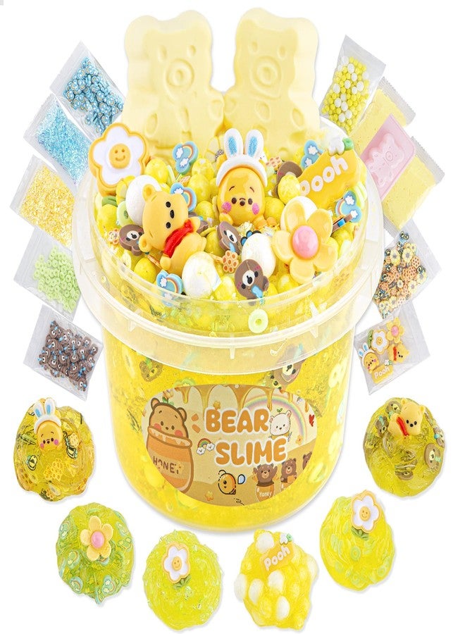 LAWOHO Bear Clear Slime 300ml, Yellow Clear Slime Kit for Girls Ages 8-12 with 9 Packs Cute Add-Ins for Kids Party Favors, Non Stick Slimes with Clay Toys Birthday Halloween Christmas Easter Gifts - Image 1