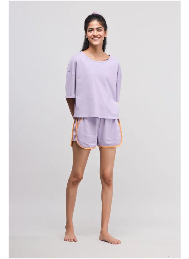 نسيسير Boxy Purple Cotton Shorts Set