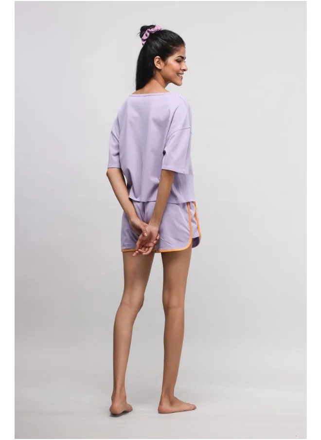 نسيسير Boxy Purple Cotton Shorts Set