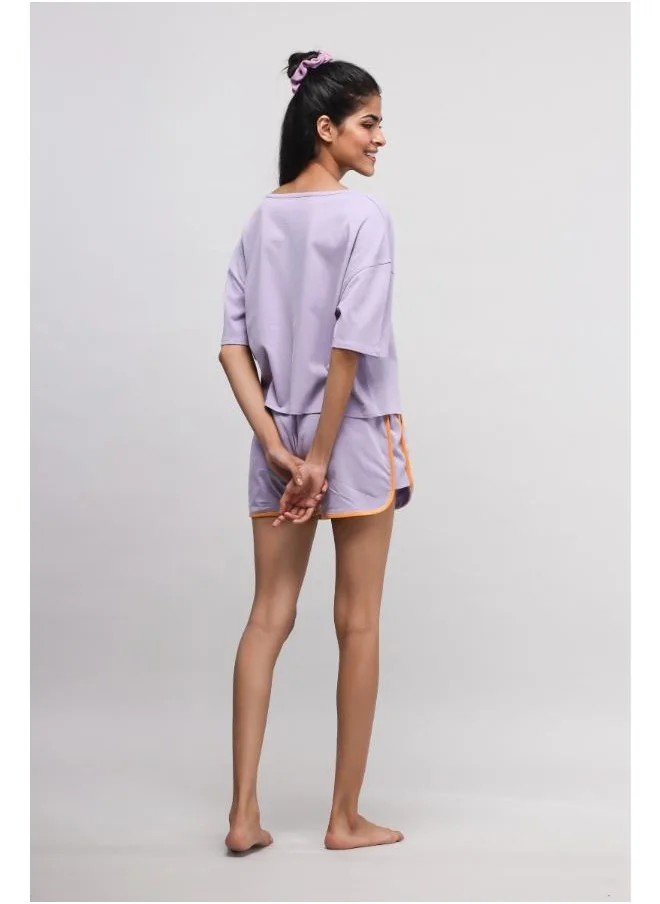 نسيسيرا Boxy Purple Cotton Shorts Set