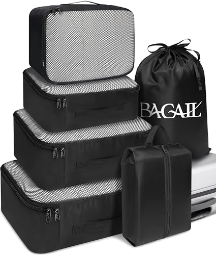 BAGAIL 6 Set Packing Cubes Luggage Packing Organizers for Travel Accessories-Black - Image 1