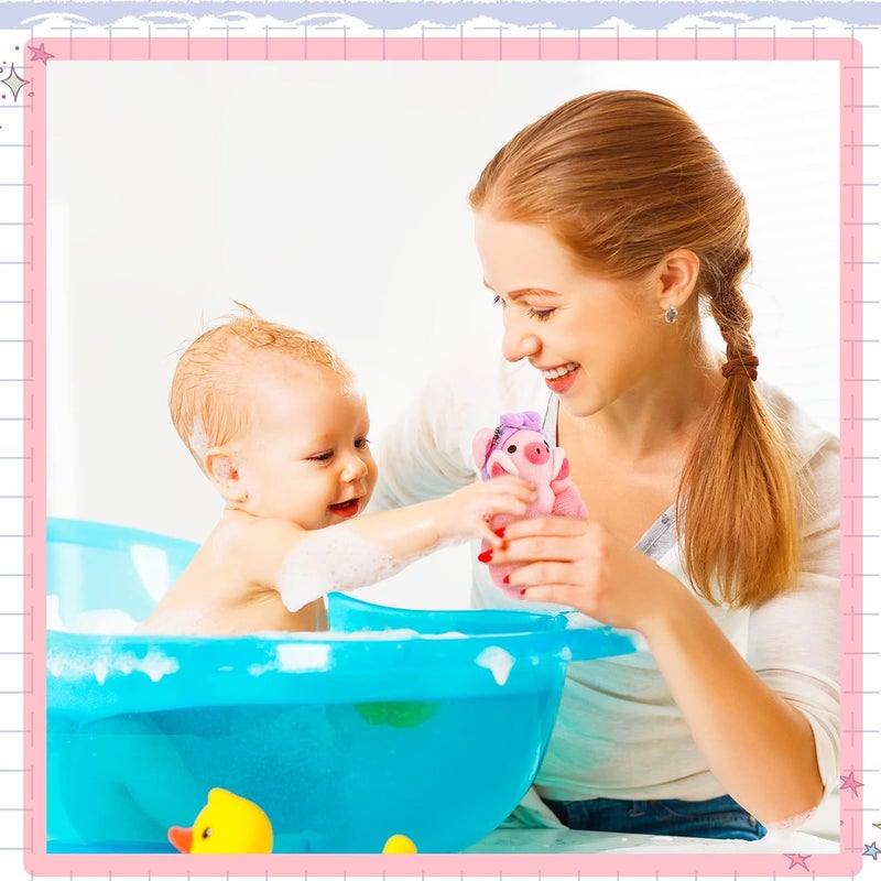 Vesici 2 Pcs Loofahs for Kids Childrens Bath Loofahs Girls Toddler Cute Cartoon Bath Sponges Loofah Pouf Body Scrubber Mesh Sponges for Shower Washing Exfoliating - Image 4