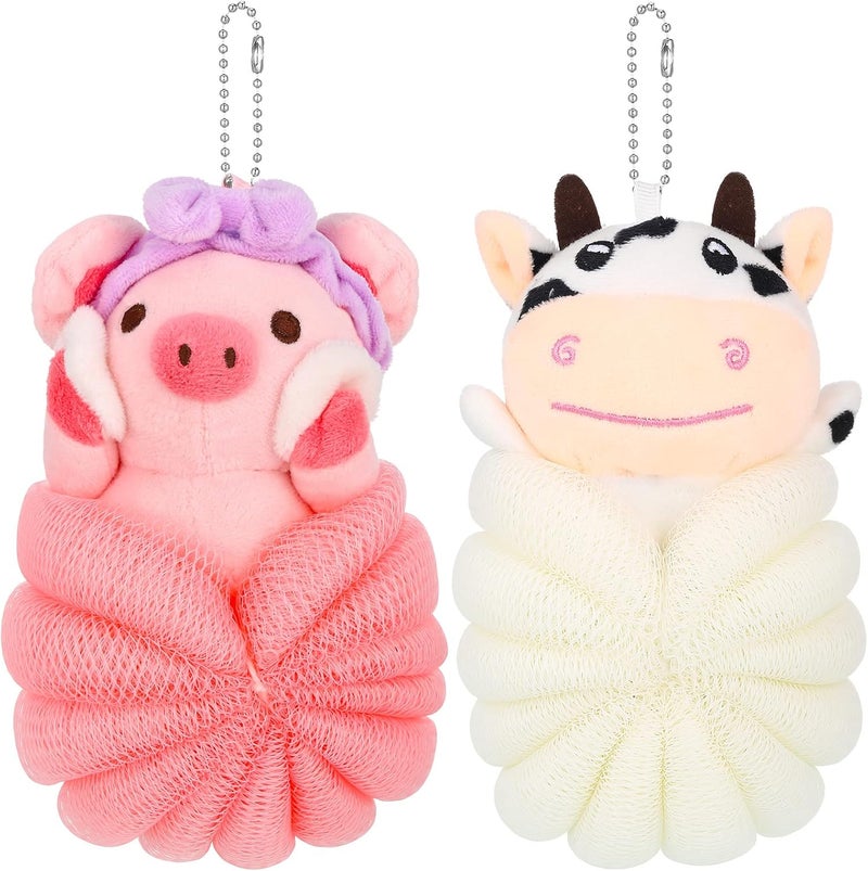 Vesici 2 Pcs Loofahs for Kids Childrens Bath Loofahs Girls Toddler Cute Cartoon Bath Sponges Loofah Pouf Body Scrubber Mesh Sponges for Shower Washing Exfoliating - Image 1