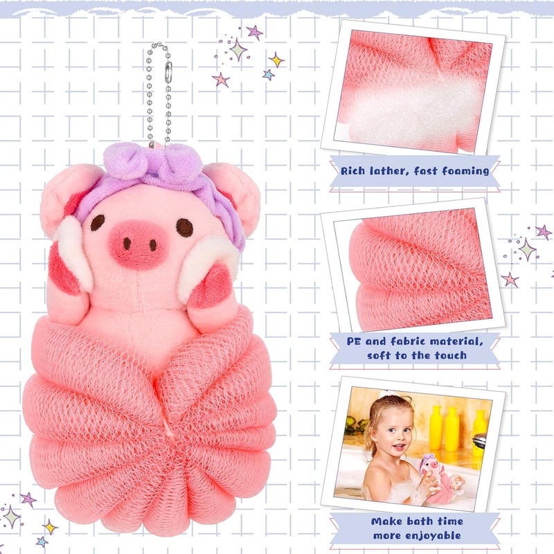 Vesici 2 Pcs Loofahs for Kids Childrens Bath Loofahs Girls Toddler Cute Cartoon Bath Sponges Loofah Pouf Body Scrubber Mesh Sponges for Shower Washing Exfoliating - Image 2