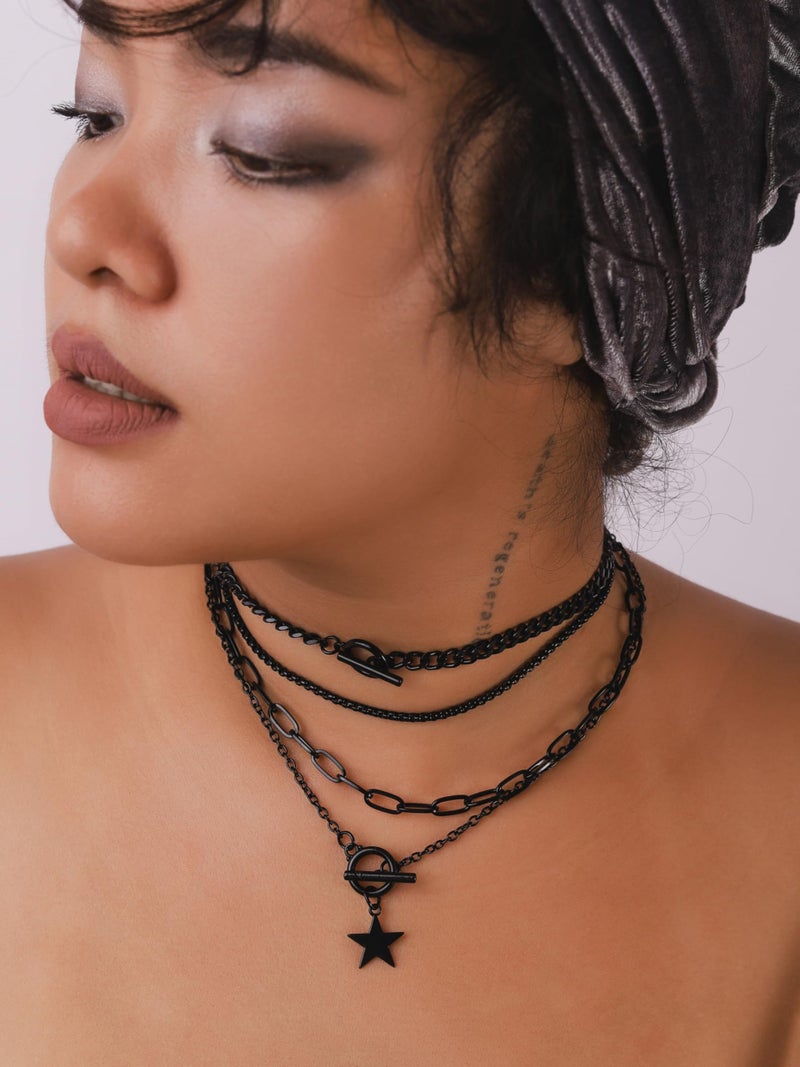 Sacina Goth Layered Black Star Choker Necklace, Black Jewelry, Gothic Punk Grunge Emo Necklace, Christmas Jewelry Gift for Women - Image 3