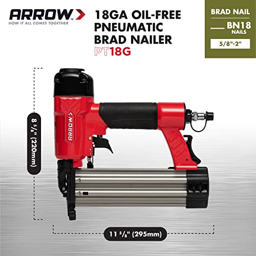 Arrow Fastener Arrow PT18G Gauge Oil-Free Pneumatic Brad Nailer - Small Light Trim and Interior Molding Work, Operates Up to 100psi Compression Unit, Fits 5/8", 3/4", 1", 1.5", 2" Brad Nails - Image 3