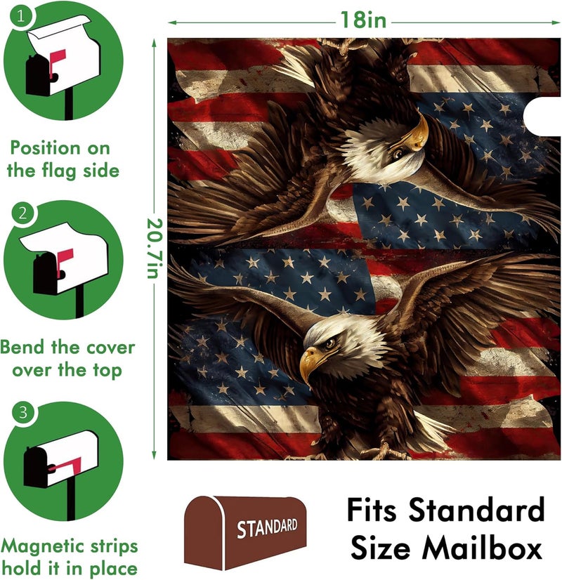 Identiy Mailbox Covers Magnetic Standard Size,18"x21" American Eagle with Flag Spring Summer Magnetic Mailbox Covers for Holiday Outside Yard Decor - Image 2