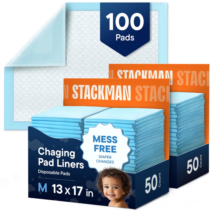Stack Man Disposable Changing Pads 100Pack Diaper Pad for Baby Puppy Dog Pee Wee Underpads Chux Potty Training Liner Changing Table Cover 17x13 LeakProof Liners for Incontinence Travel Use - Image 2
