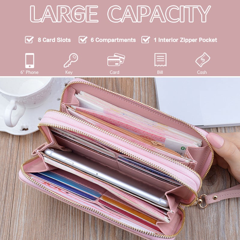 Women Clutch: Black PU Soft Durable - 8 Card Slots 6 Compartments Detachable Wristlet Strap Large Capacity Handbag for Daily Use - Image 4