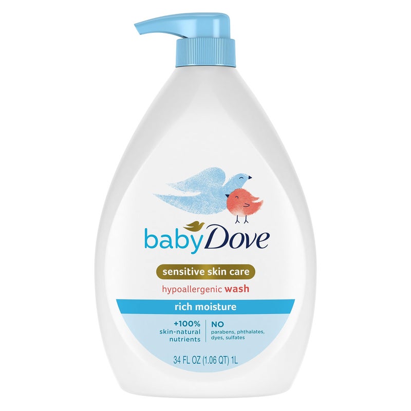 بيبي دوف Sensitive Skin Care Baby Wash Rich Moisture For Baby Bath Time Tear-Free and Hypoallergenic 34 oz - Image 1