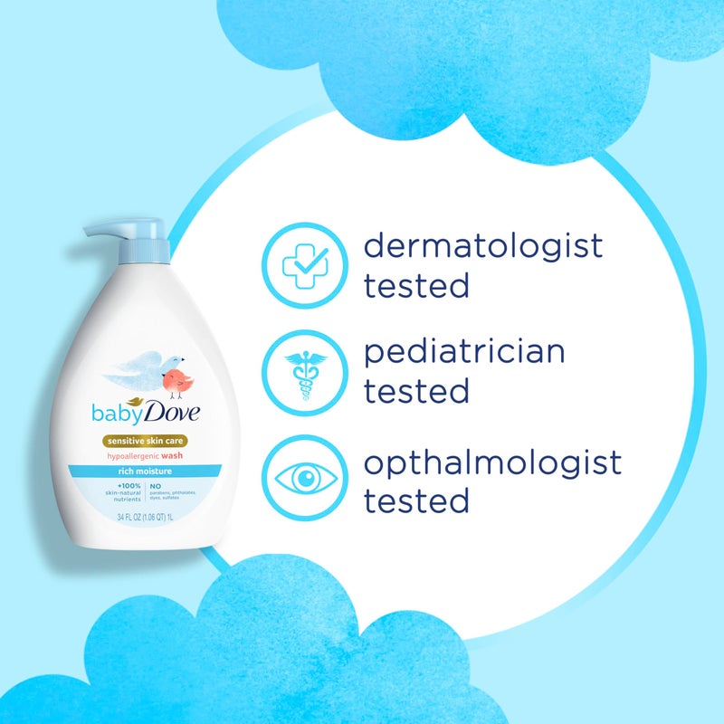 بيبي دوف Sensitive Skin Care Baby Wash Rich Moisture For Baby Bath Time Tear-Free and Hypoallergenic 34 oz - Image 2