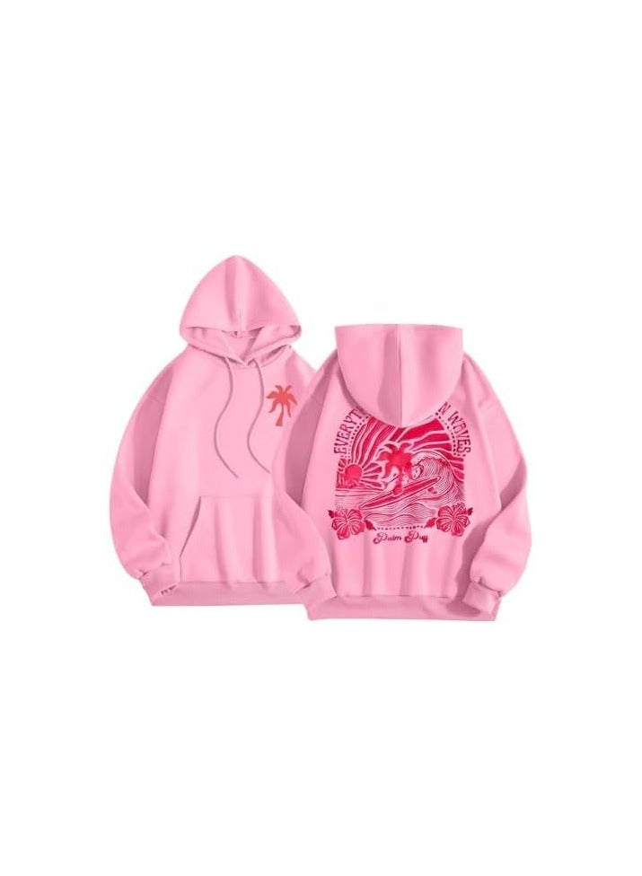 Pink Palm Puff Hoodie Men Women Couples Sweatshirts Pullover Shirt Hooded Sweater  - Image 1