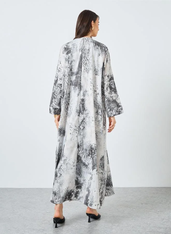 تايك تو Take Two Leopard Print Open Front Abaya